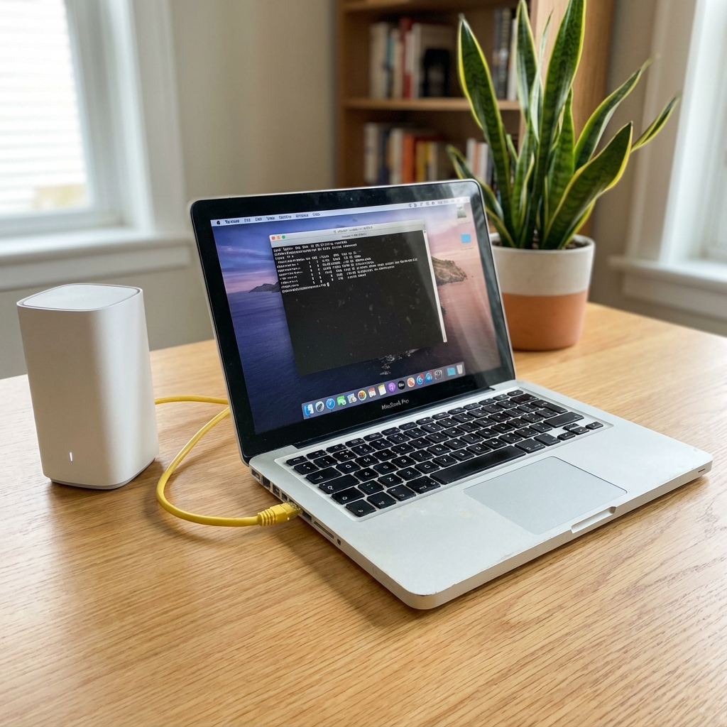 Laptop conectado a router home lab setup