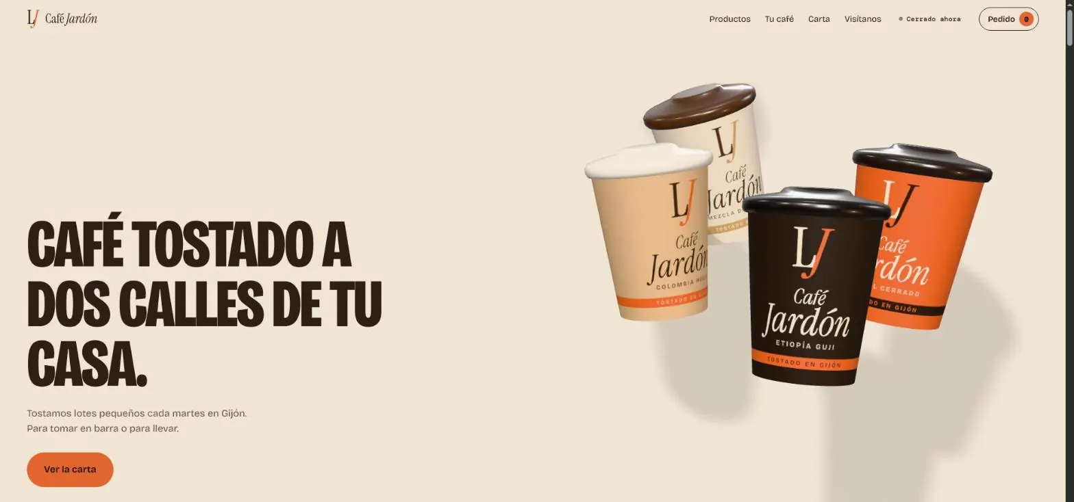 Portada de Café Jardón con vasos de café en 3D