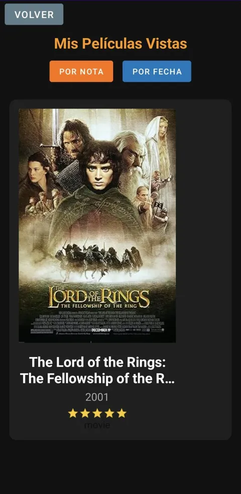 Lista «Mis películas vistas» ordenable por nota o por fecha